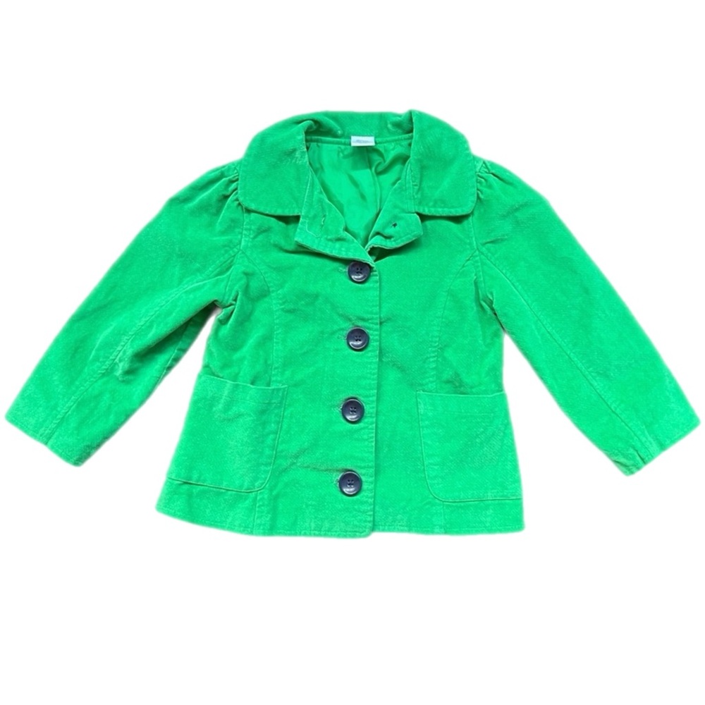 Gymboree Jacket Green Corduroy Puff Sleeve Button Front Girls Size XS 4